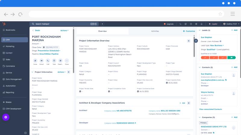 Dashboard interface showing construction leads